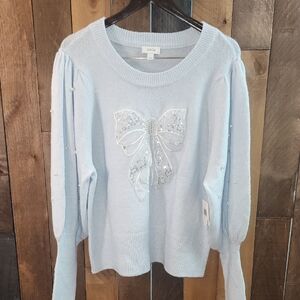 CeCe Pastel Blue Sweater with Sequin Bow